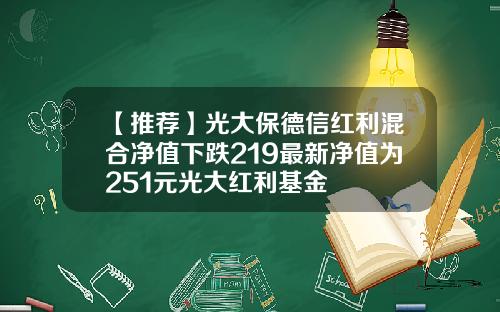 【推荐】光大保德信红利混合净值下跌219最新净值为251元光大红利基金