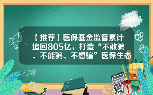 【推荐】医保基金监管累计追回805亿，打造“不敢骗、不能骗、不想骗”医保生态-医保基金监管