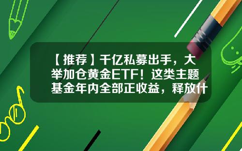 【推荐】千亿私募出手，大举加仓黄金ETF！这类主题基金年内全部正收益，释放什么信号？-黄金基金哪个好