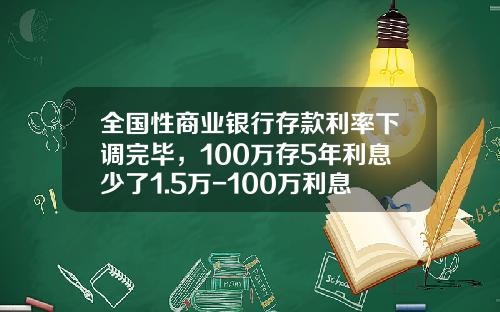 全国性商业银行存款利率下调完毕，100万存5年利息少了1.5万-100万利息一年多少利息