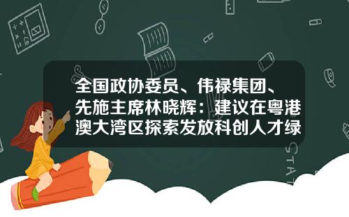 全国政协委员、伟禄集团、先施主席林晓辉：建议在粤港澳大湾区探索发放科创人才绿卡-伟禄集团控股有限公司