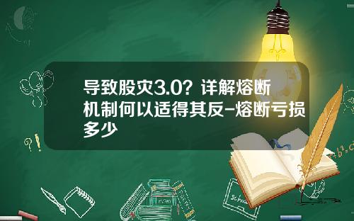 导致股灾3.0？详解熔断机制何以适得其反-熔断亏损多少