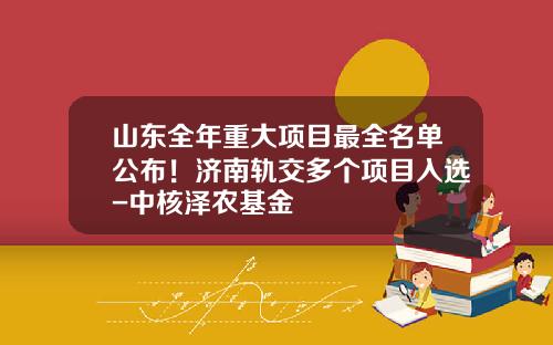 山东全年重大项目最全名单公布！济南轨交多个项目入选-中核泽农基金