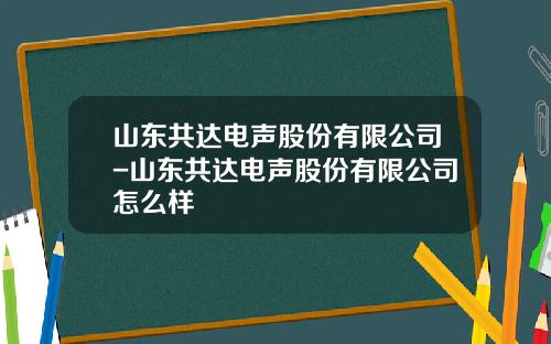 山东共达电声股份有限公司-山东共达电声股份有限公司怎么样