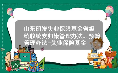 山东印发失业保险基金省级统收统支归集管理办法、预算管理办法-失业保险基金