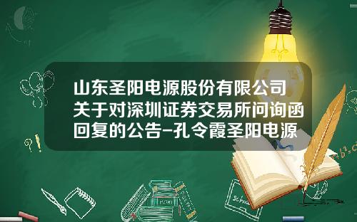 山东圣阳电源股份有限公司关于对深圳证券交易所问询函回复的公告-孔令霞圣阳电源股份有限公司