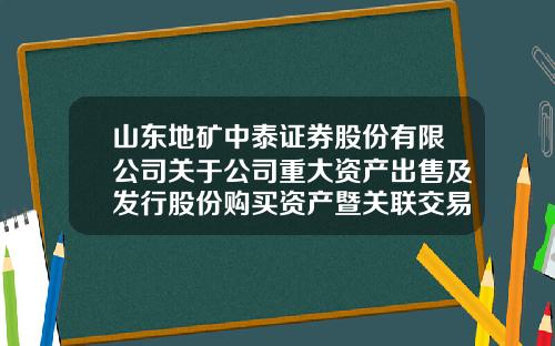 山东地矿中泰证券股份有限公司关于公司重大资产出售及发行股份购买资产暨关联交易之持续督导工作报告书-山东鲁地投资控股有限公司