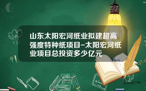 山东太阳宏河纸业拟建超高强度特种纸项目-太阳宏河纸业项目总投资多少亿元