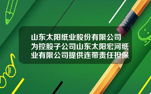 山东太阳纸业股份有限公司为控股子公司山东太阳宏河纸业有限公司提供连带责任担保的公告-太阳宏河纸业项目总投资多少亿元