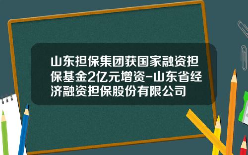 山东担保集团获国家融资担保基金2亿元增资-山东省经济融资担保股份有限公司