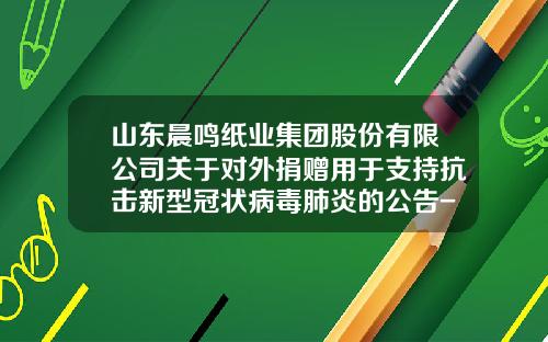 山东晨鸣纸业集团股份有限公司关于对外捐赠用于支持抗击新型冠状病毒肺炎的公告-山东晨鸣纸业有限公司