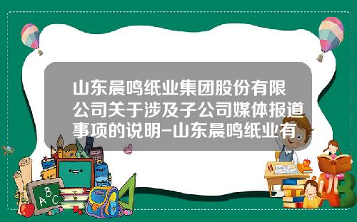 山东晨鸣纸业集团股份有限公司关于涉及子公司媒体报道事项的说明-山东晨鸣纸业有限公司