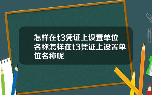 怎样在t3凭证上设置单位名称怎样在t3凭证上设置单位名称呢