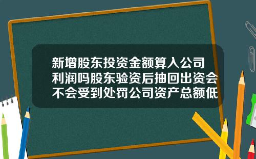 新增股东投资金额算入公司利润吗股东验资后抽回出资会不会受到处罚公司资产总额低于注册资本能否分配赚取的利润
