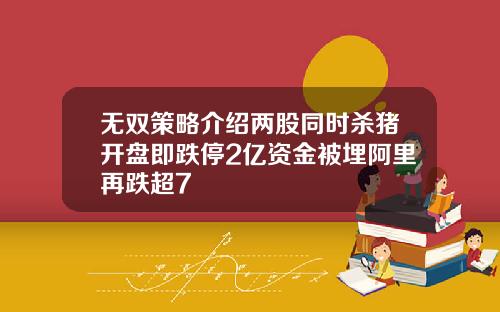无双策略介绍两股同时杀猪开盘即跌停2亿资金被埋阿里再跌超7