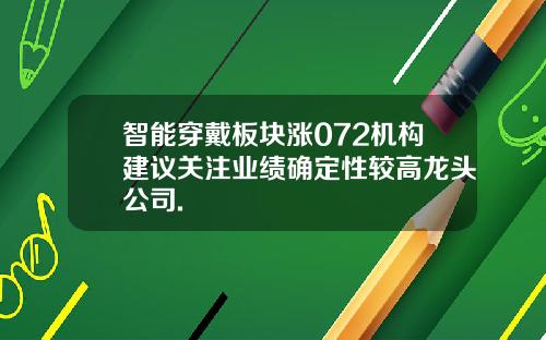 智能穿戴板块涨072机构建议关注业绩确定性较高龙头公司.