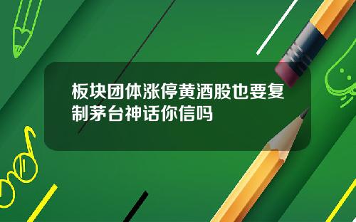 板块团体涨停黄酒股也要复制茅台神话你信吗