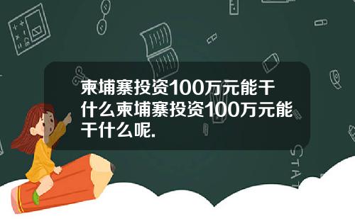 柬埔寨投资100万元能干什么柬埔寨投资100万元能干什么呢.