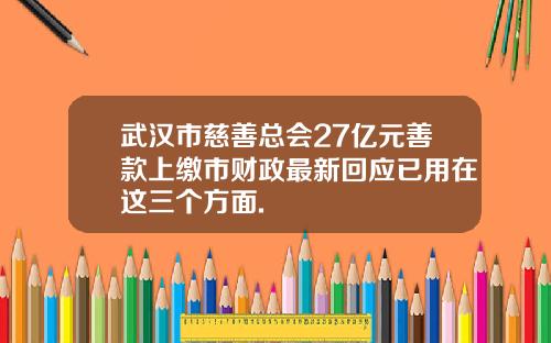 武汉市慈善总会27亿元善款上缴市财政最新回应已用在这三个方面.