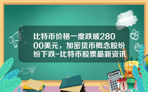 比特币价格一度跌破28000美元，加密货币概念股纷纷下跌-比特币股票最新资讯