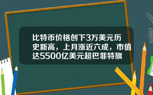 比特币价格创下3万美元历史新高，上月涨近六成，市值达5500亿美元超巴菲特旗下伯克希尔-比特币翻了多少倍