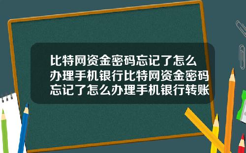 比特网资金密码忘记了怎么办理手机银行比特网资金密码忘记了怎么办理手机银行转账