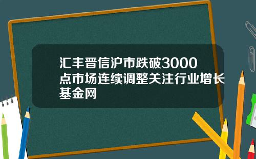 汇丰晋信沪市跌破3000点市场连续调整关注行业增长基金网