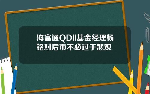 海富通QDII基金经理杨铭对后市不必过于悲观