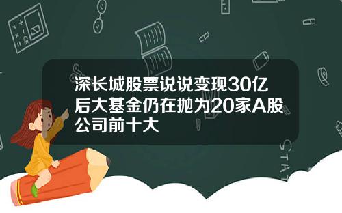 深长城股票说说变现30亿后大基金仍在抛为20家A股公司前十大