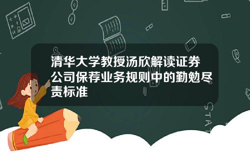 清华大学教授汤欣解读证券公司保荐业务规则中的勤勉尽责标准