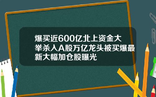 爆买近600亿北上资金大举杀入A股万亿龙头被买爆最新大幅加仓股曝光