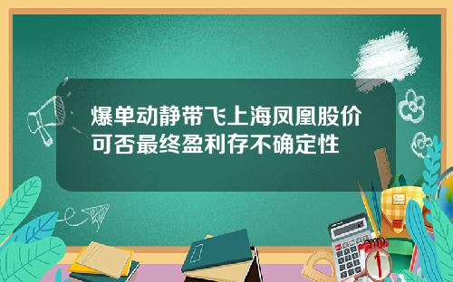 爆单动静带飞上海凤凰股价可否最终盈利存不确定性