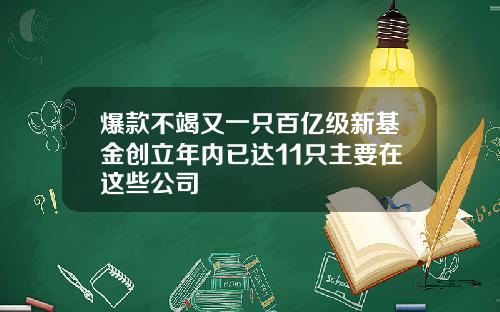 爆款不竭又一只百亿级新基金创立年内已达11只主要在这些公司