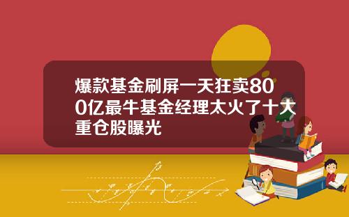爆款基金刷屏一天狂卖800亿最牛基金经理太火了十大重仓股曝光