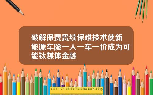 破解保费贵续保难技术使新能源车险一人一车一价成为可能钛媒体金融
