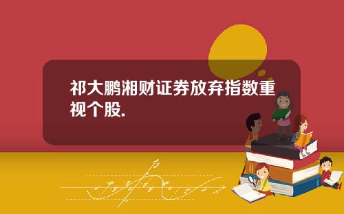 祁大鹏湘财证券放弃指数重视个股.
