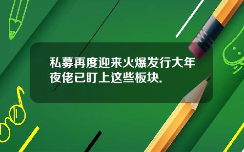 私募再度迎来火爆发行大年夜佬已盯上这些板块.