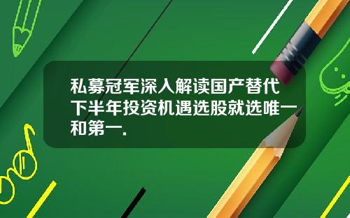 私募冠军深入解读国产替代下半年投资机遇选股就选唯一和第一.
