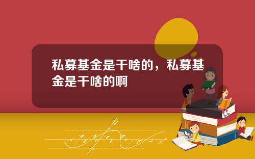 私募基金是干啥的，私募基金是干啥的啊