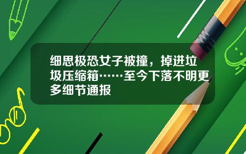 细思极恐女子被撞，掉进垃圾压缩箱……至今下落不明更多细节通报