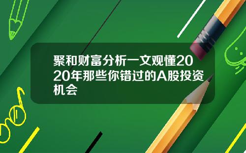 聚和财富分析一文观懂2020年那些你错过的A股投资机会