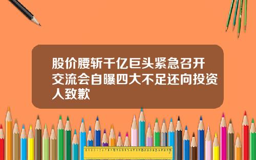 股价腰斩千亿巨头紧急召开交流会自曝四大不足还向投资人致歉