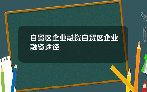 自贸区企业融资自贸区企业融资途径