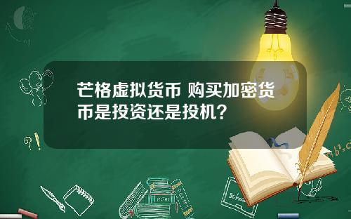 芒格虚拟货币 购买加密货币是投资还是投机？