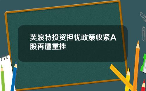 芙浪特投资担忧政策收紧A股再遭重挫