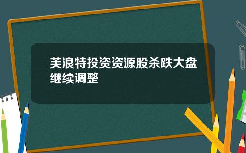 芙浪特投资资源股杀跌大盘继续调整
