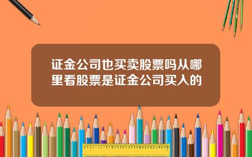 证金公司也买卖股票吗从哪里看股票是证金公司买入的