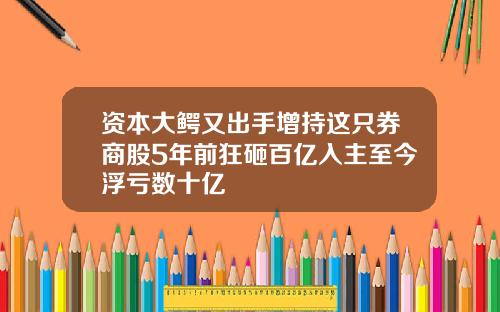 资本大鳄又出手增持这只券商股5年前狂砸百亿入主至今浮亏数十亿